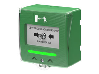 Sewosy SHOKV3 FR Sewosy Déclencheur manuel vert 2 contacts et buzzer/LED. Réaliser en ABS. Contact NO/NC libre de potentiel. Texte en Français.
