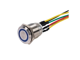 Sewosy PB19NO+NC_B12_6FS Sewosy bouton poussoir INOX 19 mm bleu NO+NC 6 fils soudés + gaine thermo.