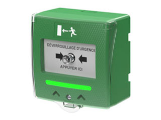 Sewosy SHOKV4 EN Sewosy Déclencheur manuel vert 2 contacts avec détection dóuverture capot et buzzer/LED. Réaliser en ABS. Contact NO/NC libre de potentiel. Texte en Anglais.