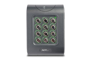 Acre (Vanderbilt) ACTpro MF 1050E Vanderbilt lecteur de carte Mifare avec clavier. Lit le numéro d'un secteur ou le numéro de série d'une carte Mifare (réglable) et est livré avec un sortie Clock/Data ou Wiegand.