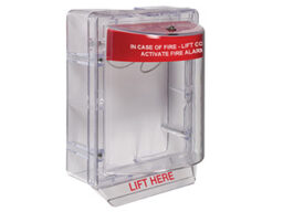 STI STI-1230 STI couvercle pour alertes Stopper II en couleur rouge pour bouton poussoir apparent avec texte en Anglais.