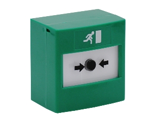 STI STI-RP-GS2-11-RM Bouton poussoir vert avec contact bipolaire. y compris plaque de montage mural. Avec le logo de l'homme en cours d'exécution