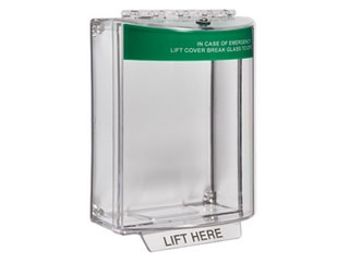 STI STI13120EG/NL STI Universal Stopper en couleur vert pour bouton poussoir apparent  avec texte en Néerlandais et sirène.