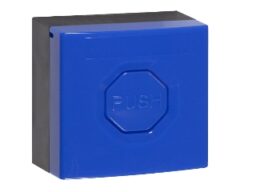 STI STI SS3-9B14 Bouton poussoir bleu STI SS3-9B14 (à ressort). équipé d'un boîtier bleu et d'un bouton poussoir bleu. Contact de commutation bipolaire. Étiquettes autocollantes standard.