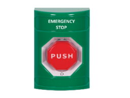 STI SS2101ES-EN STI SS2101ES-EN Green Stopper Station with Turn-to-Reset switch configuration | Emergency Stop text (English)